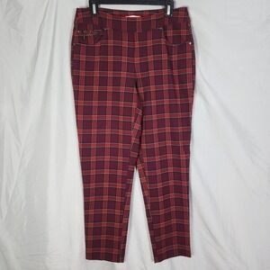 CATO Size 10 Red Tartan Plaid Pull On Business Casual Jegging Stretch Pants EUC